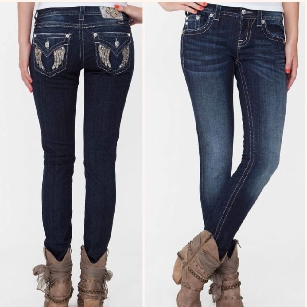 Miss Me Signature Skinny Stretch Wing Pocket Long